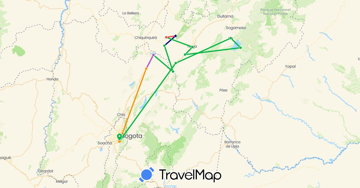 TravelMap itinerary: driving, bus, train, hiking, hitchhiking in Colombia (South America)